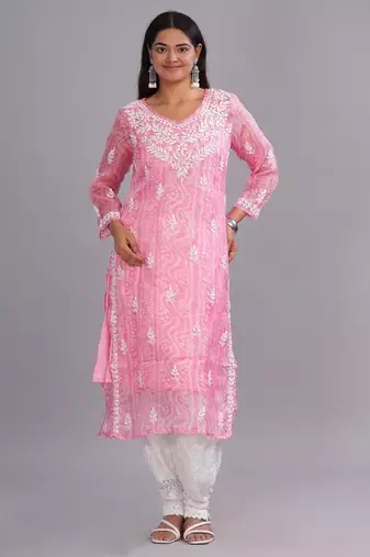 Floral Embroidered Cotton Chikankari Straight Kurta for Women