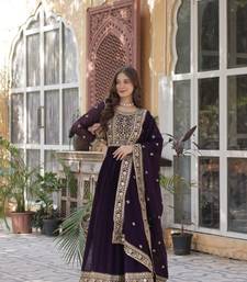 Deep wine faux with zari & sequin embroidery Anarkali With Dupatta