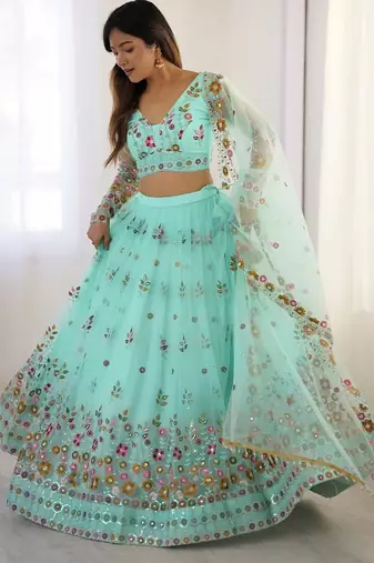 Turquoise Blue lehenga Choli with Thread and sequin Work