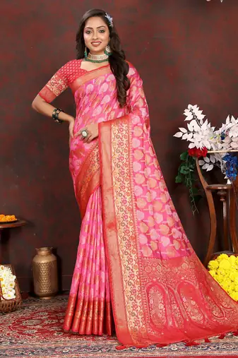 Gajri weaving zari work organza silk party wear saree with blouse