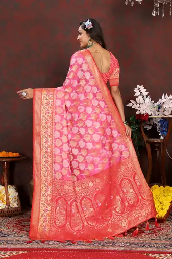 Gajri weaving zari work organza silk party wear saree with blouse