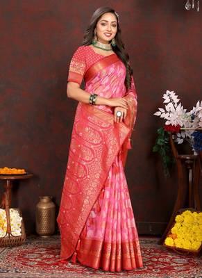 Gajri weaving zari work organza silk party wear saree with blouse 3