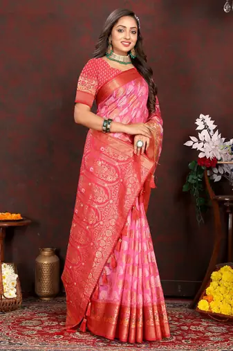 Gajri weaving zari work organza silk party wear saree with blouse