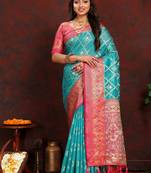 Blue meenakari weaving work organza silk saree with blouse piece