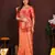 Orange meenakari weaving work organza silk saree with blouse piece