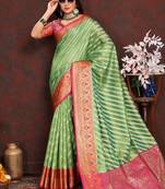 Green meenakari weaving work organza festival wear saree with blouse piece