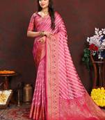 Pink meenakari weaving work organza festival wear saree with blouse piece