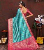 Blue meenakari weaving work organza festival wear saree with blouse piece