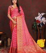 Pink meenakari weaving work organza festival wear saree with blouse piece