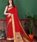 Maroon zari weaving paithani silk blend festival saree with blouse