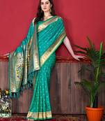 Aqua zari weaving paithani silk blend festival saree with blouse