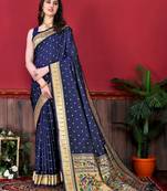 Blue zari weaving paithani silk blend festival saree with blouse