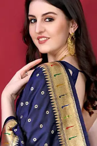 Blue zari weaving paithani silk blend festival saree with blouse