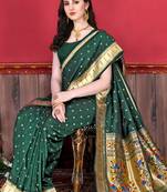 Green zari weaving paithani silk blend festival saree with blouse