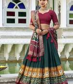 green Tussar Silk Patola Print Lehenga Choli with Foil Work Detailing