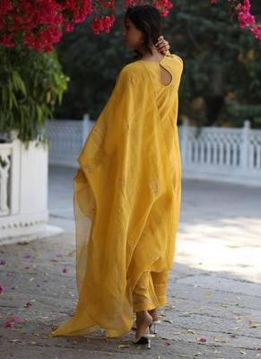 Mustard half lily yoke suit set 5
