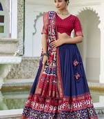 navy blue Tussar Silk Patola Print Lehenga Choli with Foil Work Detailing