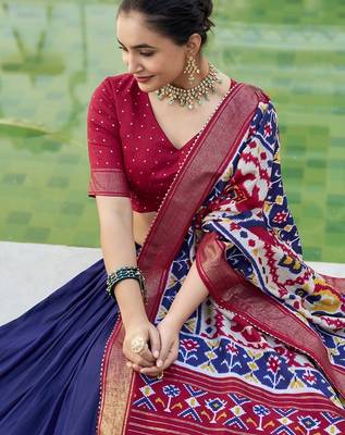 navy blue Tussar Silk Patola Print Lehenga Choli with Foil Work Detailing 2