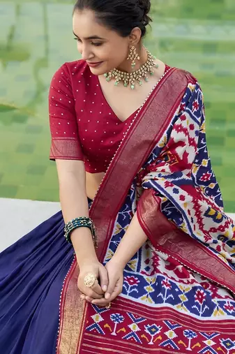 navy blue Tussar Silk Patola Print Lehenga Choli with Foil Work Detailing