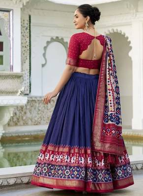 navy blue Tussar Silk Patola Print Lehenga Choli with Foil Work Detailing 3