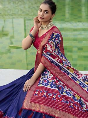 navy blue Tussar Silk Patola Print Lehenga Choli with Foil Work Detailing 4