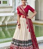 off white Tussar Silk Patola Print Lehenga Choli with Foil Work Detailing