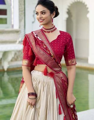 off white Tussar Silk Patola Print Lehenga Choli with Foil Work Detailing 2