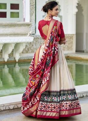 off white Tussar Silk Patola Print Lehenga Choli with Foil Work Detailing 3