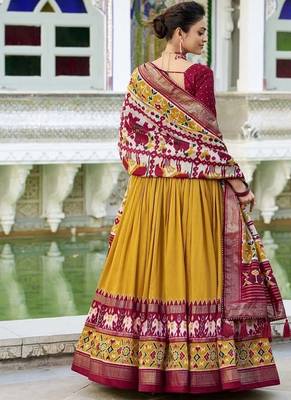 mustard Tussar Silk Patola Print Lehenga Choli with Foil Work Detailing 3