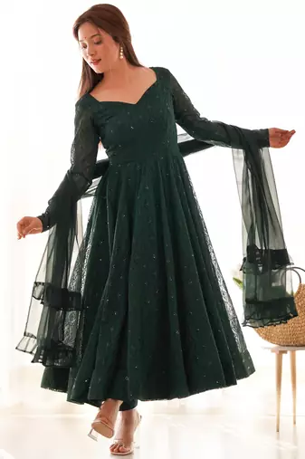 Green Georgette Anarkali Suit Set