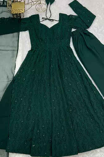 Green Georgette Anarkali Suit Set