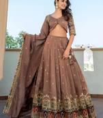 Stunning Beige Silk Sequins Party Wear Lehenga Choli With Dupatta
