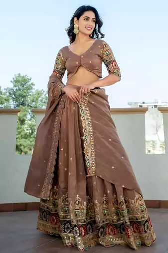 beige silk sequins party lehenga set choli with dupatta with dupatta
