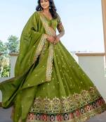 Dazzling Green Thread Embroidered Silk Mehendi Wear Lehenga Choli