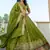 green thread embroidered silk mehendi lehenga set choli with dupatta