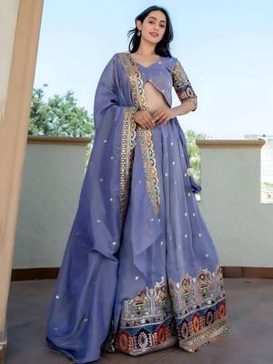lavender silk sequins embroidered lehenga set choli with dupatta with dupatta 1