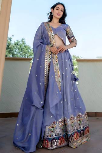 Beautiful Lavender Silk Sequins Embroidered Lehenga Choli With Dupatta