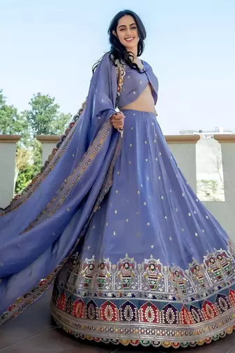 lavender silk sequins embroidered lehenga set choli with dupatta with dupatta
