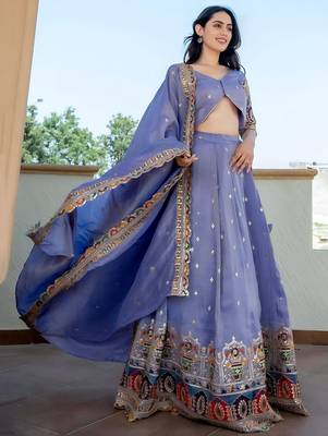 lavender silk sequins embroidered lehenga set choli with dupatta with dupatta 3