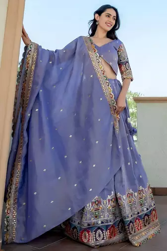 lavender silk sequins embroidered lehenga set choli with dupatta with dupatta