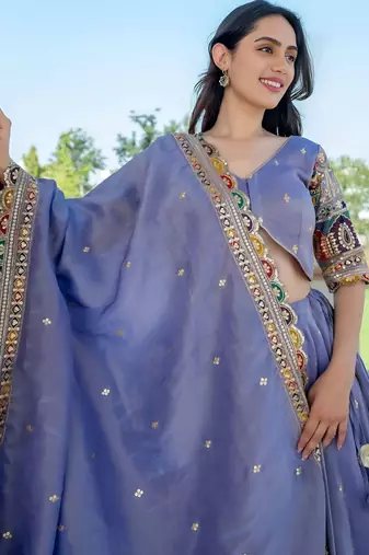 lavender silk sequins embroidered lehenga set choli with dupatta with dupatta