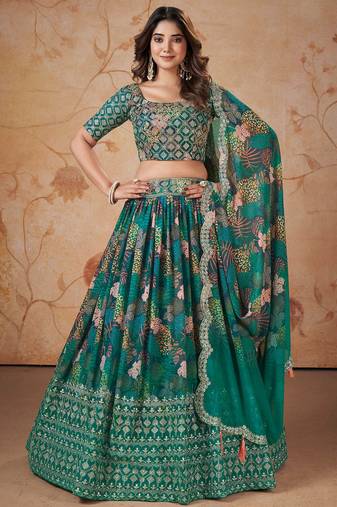 Beautiful Green Sequins Embroidered Wedding Wear Lehenga Choli