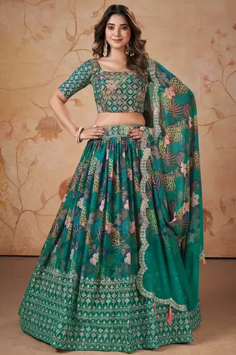 Beautiful Green Sequins Embroidered Wedding Wear Lehenga Choli