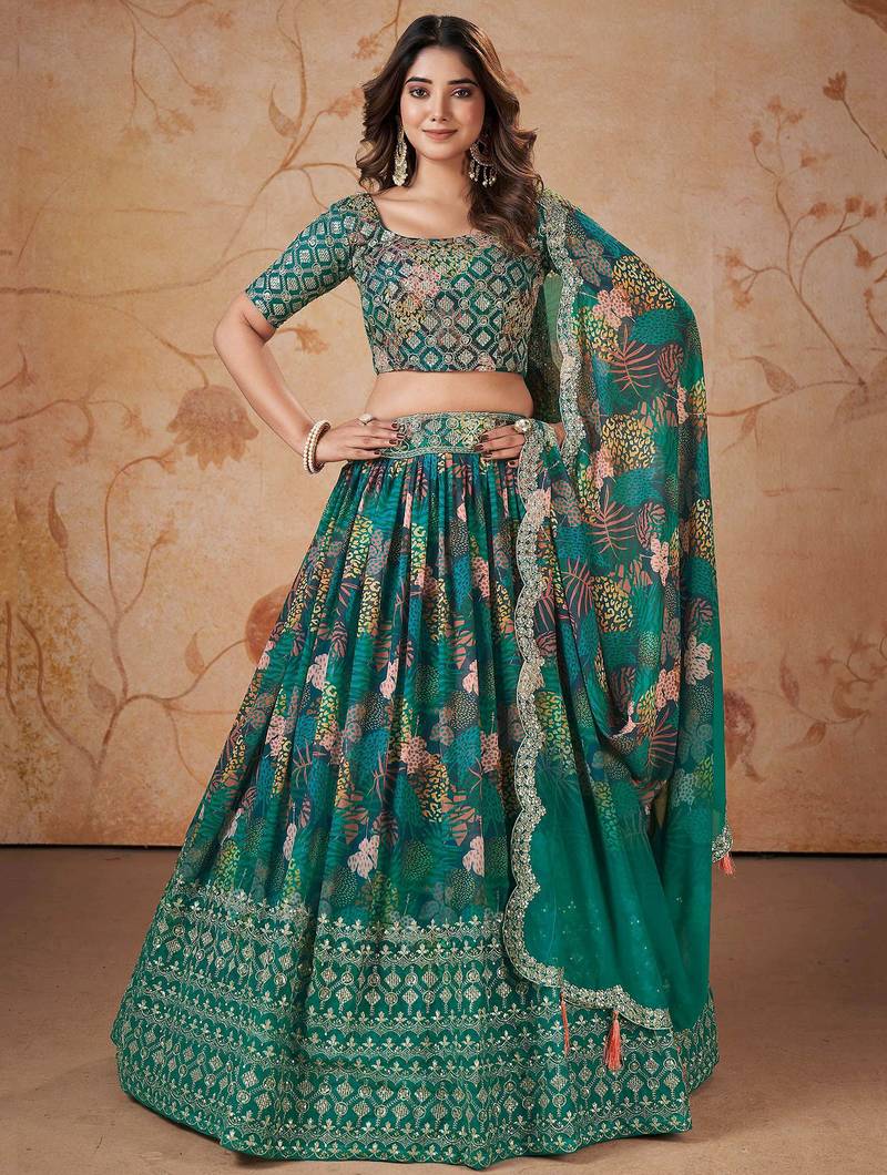 Beautiful Green Sequins Embroidered Wedding Wear Lehenga Choli