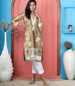 Antique-gold embroidered silk straight cut kurta