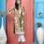 Antique-gold embroidered silk straight cut kurta