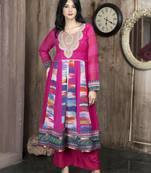 Pink embroidered georgette asymmetrical  kurta