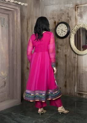 Pink embroidered georgette asymmetrical  kurta 4
