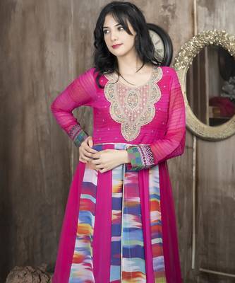 Pink embroidered georgette asymmetrical  kurta 5