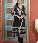 Black embroidered georgette asymmetrical  kurta